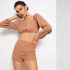 Romwe Polka Dot Textured Crop & Shorts Set