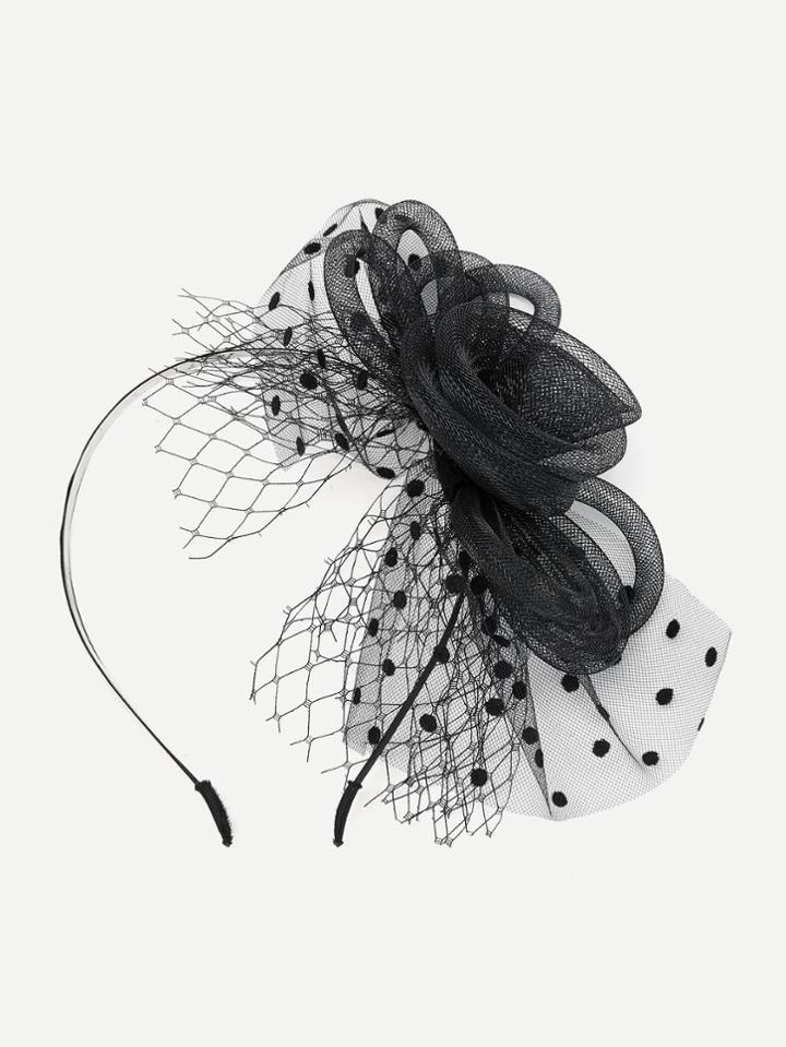 Romwe Polka Dot & Net Detail Hair Fascinator