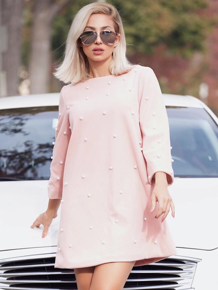 Romwe Pearl Embellished Tunic Dress