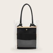 Romwe Clear Tote Bag With Chain Crossbody Bag