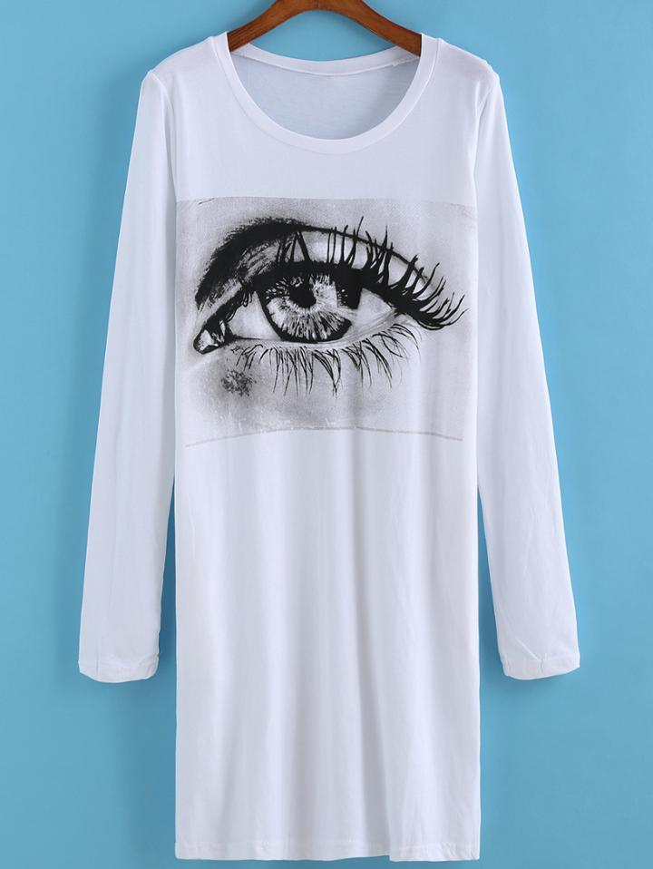 Romwe Long Sleeve Eye Print T-shirt
