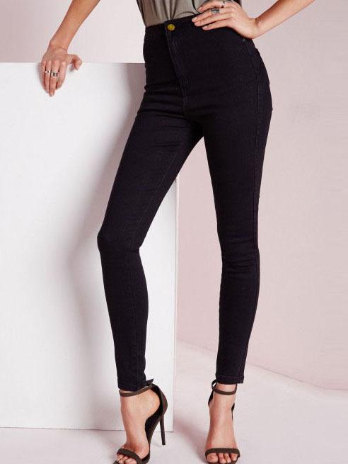 Romwe Black High Waist Pockets Slim Pant