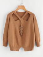 Romwe Criss Cross Front Ring Detail Sweater