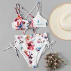 Romwe Lace-up Criss Cross Tie Side Random Pattern Bikini Set