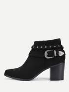 Romwe Studded Detail Block Heeled Ankle Boots