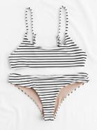 Romwe Vertical Striped Beach Bikini Set