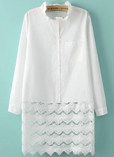 Romwe White Long Sleeve Lace Flouncing Dress