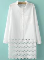 Romwe White Long Sleeve Lace Flouncing Dress