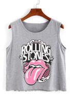 Romwe Rolling Stone Tongue Print Fringe Tank Top