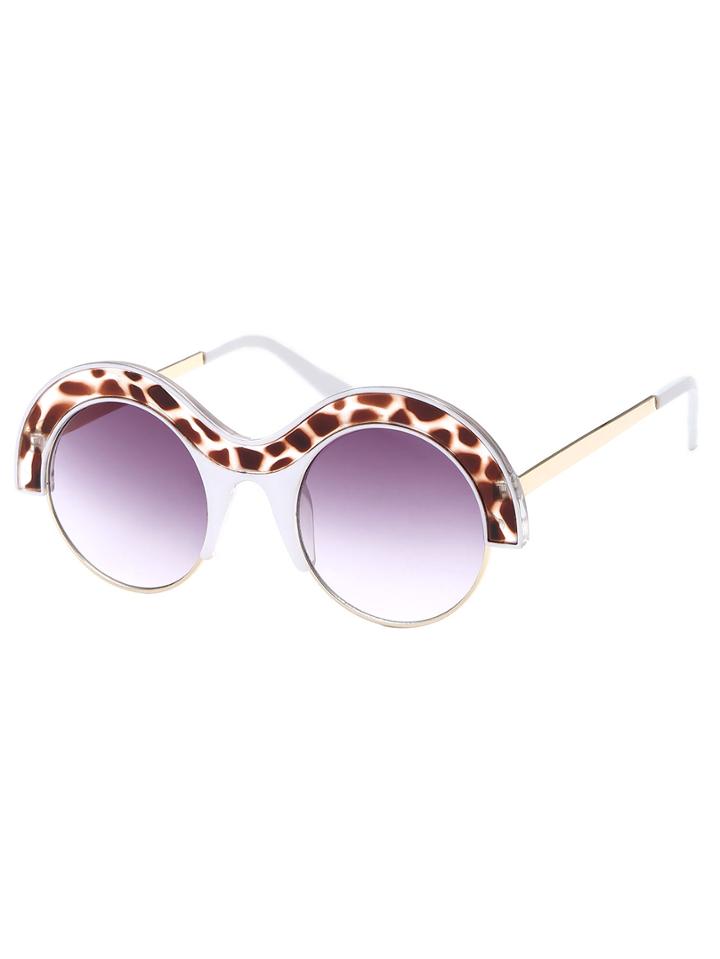 Romwe Leopard Print Chunky Open Frame Retro Style Sunglasses