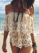 Romwe White Off The Shoulder Crochet Lace Blouse