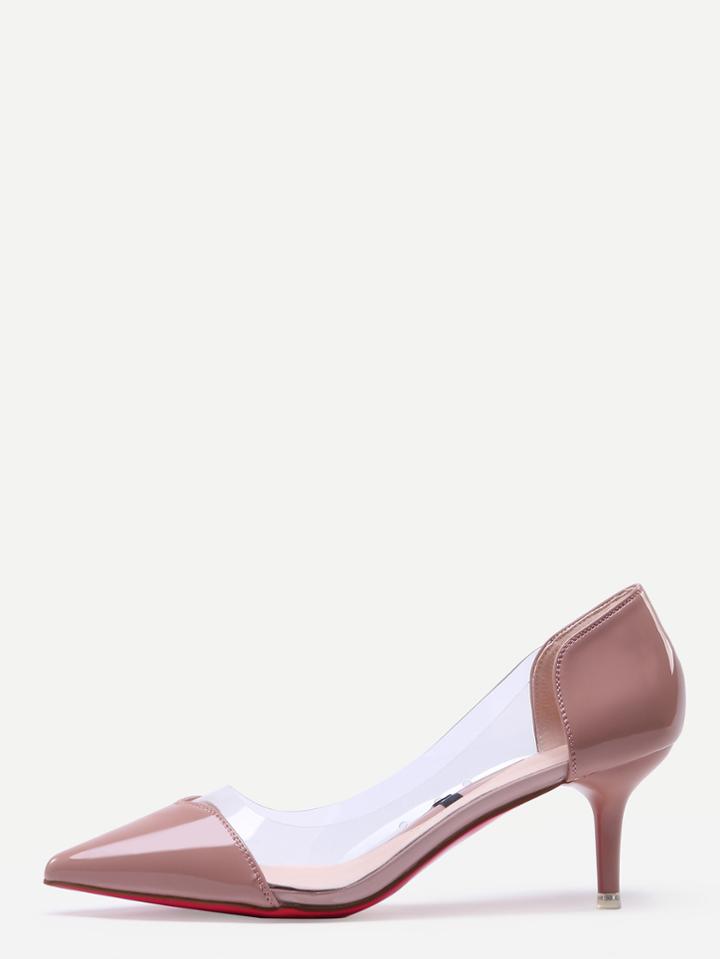 Romwe Pink Pointed Toe Block Stiletto Heels