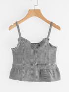 Romwe Checked Frill Trim Shirred Back Cami Top