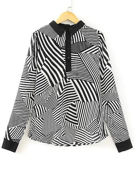 Romwe Striped Buttons Slim Blouse
