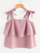Romwe Bow Tie Shoulder Layered Top