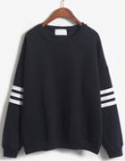 Romwe Navy Loose Sweatshirt With Stripe Sleeve