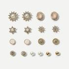 Romwe Faux Pearl Flower & Rhinestone Stud Earrings 9pairs