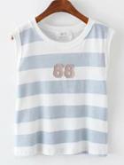 Romwe Blue Stripe Applique Tank Top