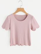 Romwe Scalloped Hem Ribbed Tee