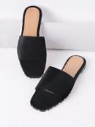 Romwe Black Velvet Slide Flat Sandals
