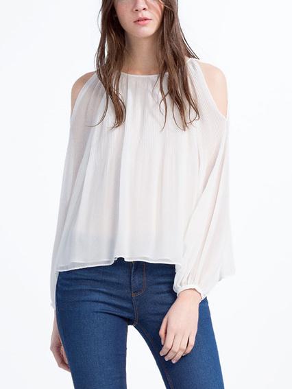 Romwe Open Shoulder Lantern Sleeve Blouse