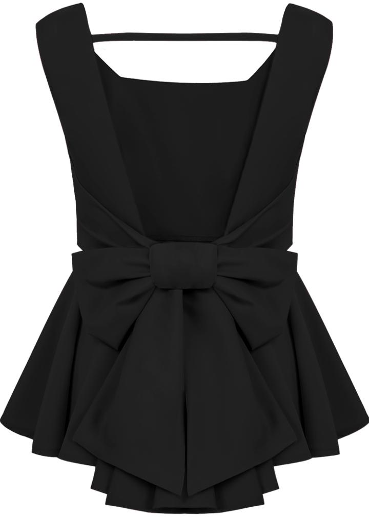 Romwe Bow Backless Black Blouse