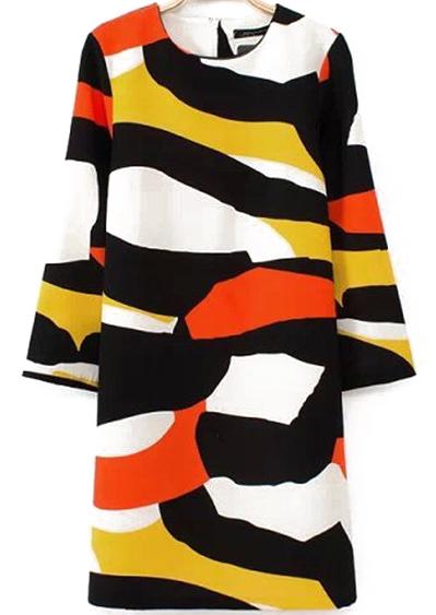 Romwe Graffiti Print Patchwork Dress