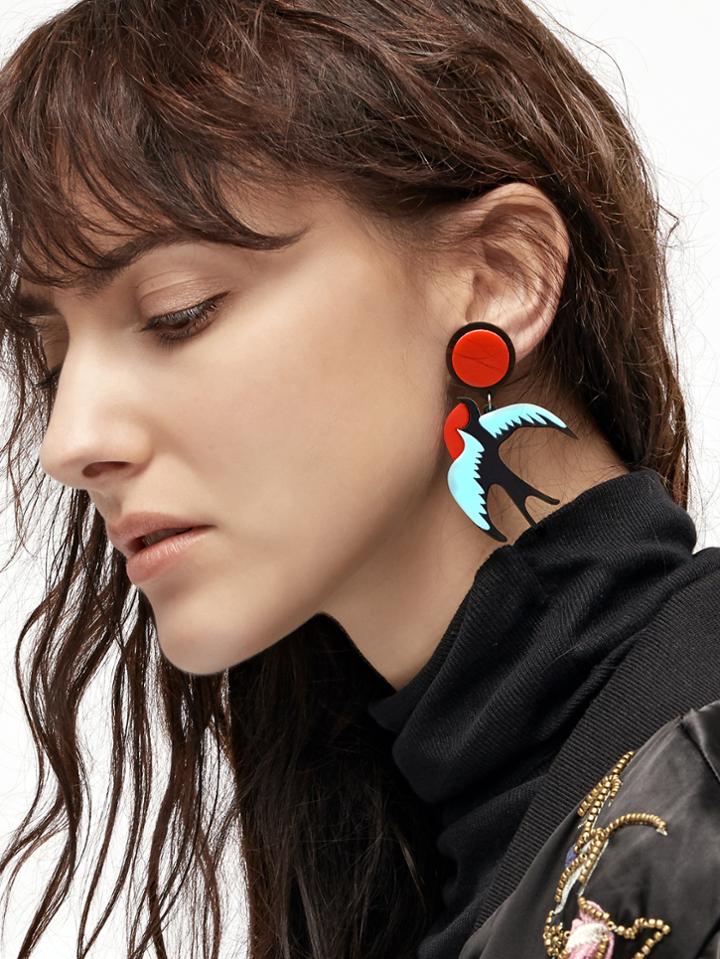 Romwe Multicolor Swallow Desgin Statement Earrings