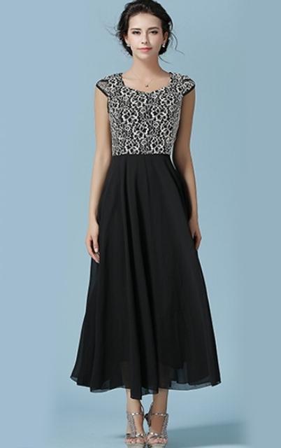 Romwe Cap Sleeve Chiffon Pleated Dress