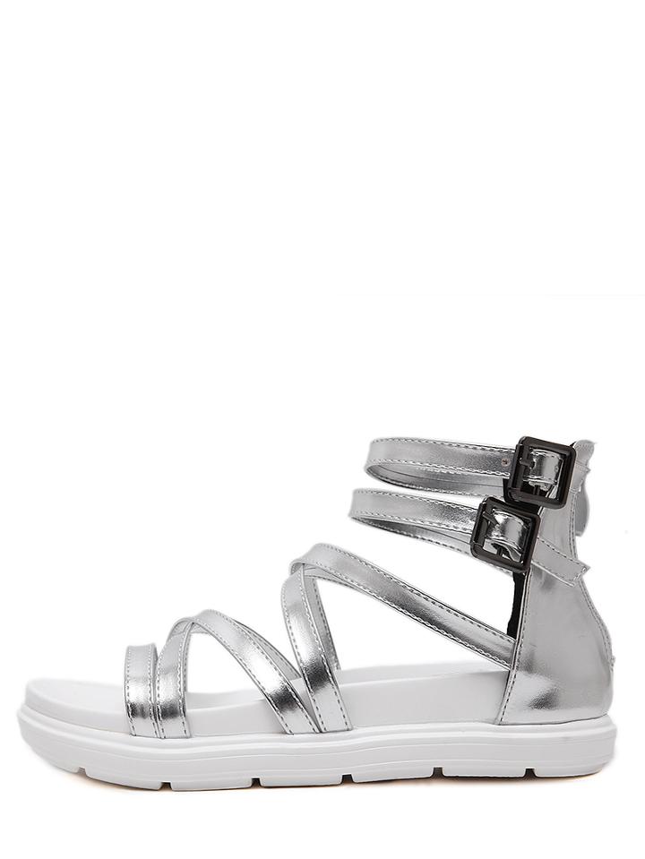 Romwe Silver Open Toe Crisscross-strap Casual Sandals