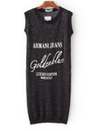 Romwe Multicolor Letter Printed Sheer Back Knit Dress