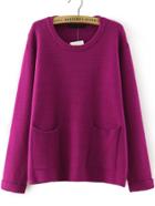 Romwe With Pockets Purple Sweater