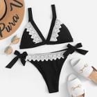 Romwe Tie Side Contrast Lace Bikini Set