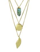 Romwe Gold Plated Leaf Cricle Fake Turquoise Pendant Necklace
