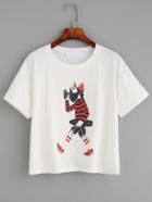 Romwe White Skater Man Print Drop Shoulder T-shirt