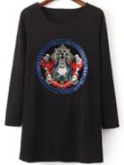 Romwe Sequined Embroidered Patch Black Dress