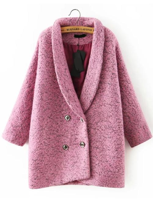 Romwe Lapel Double Breasted Loose Coat