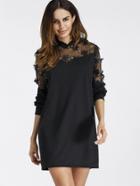 Romwe Flower Embroidered Lace Insert Hooded Dress