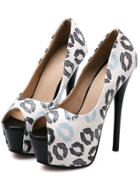 Romwe Black Peep Toe Lips Print Heels