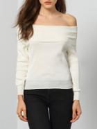 Romwe Off The Shoulder Slim White Sweater