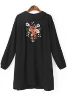 Romwe Black Long Sleeve Embroidered Loose Dress