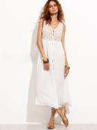 Romwe White Crochet Insert Button Front Shirt Dress