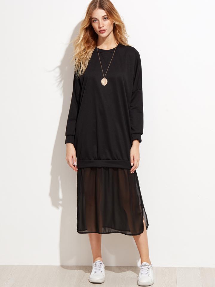 Romwe Mesh Insert Split Side Sweatshirt Dress