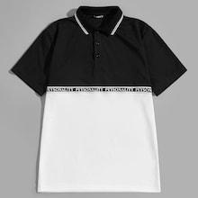 Romwe Guys Two-tone Striped Neck Polo Shirt