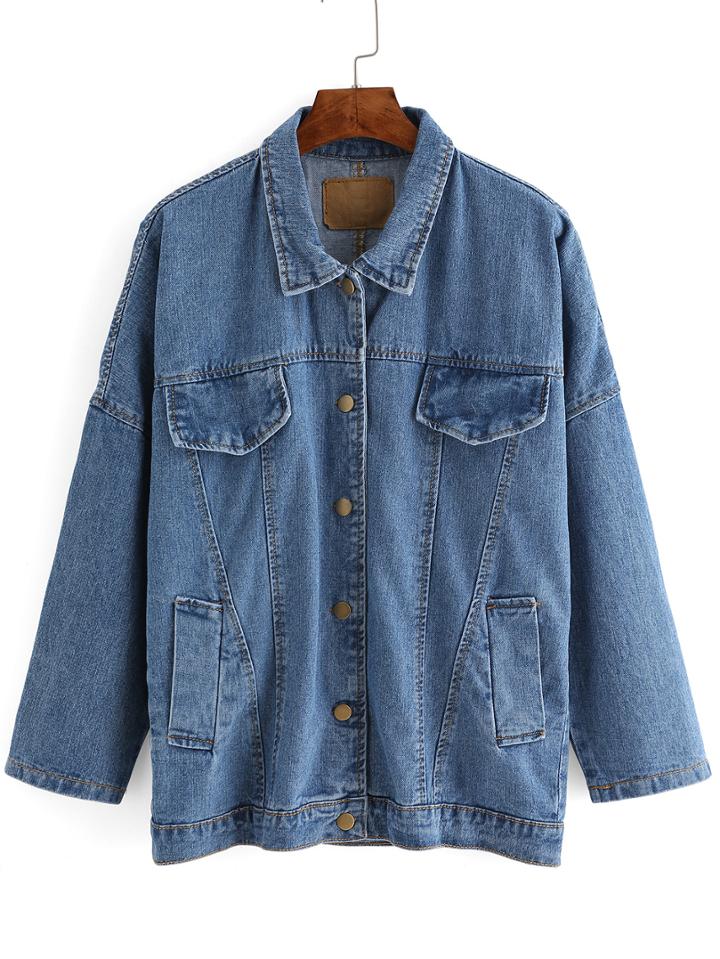 Romwe Dropped Shoulder Seam Denim Trucker Jacket