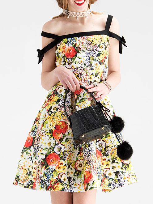 Romwe Multicolor Off The Shoulder Floral A-line Dress