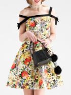 Romwe Multicolor Off The Shoulder Floral A-line Dress