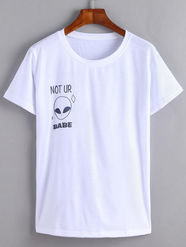 Romwe White Alien Print T-shirt