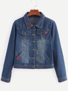 Romwe Buttoned Front Stone Wash Blue Denim Outerwear