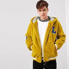 Romwe Guys Letter Patched Faux Fur Coat